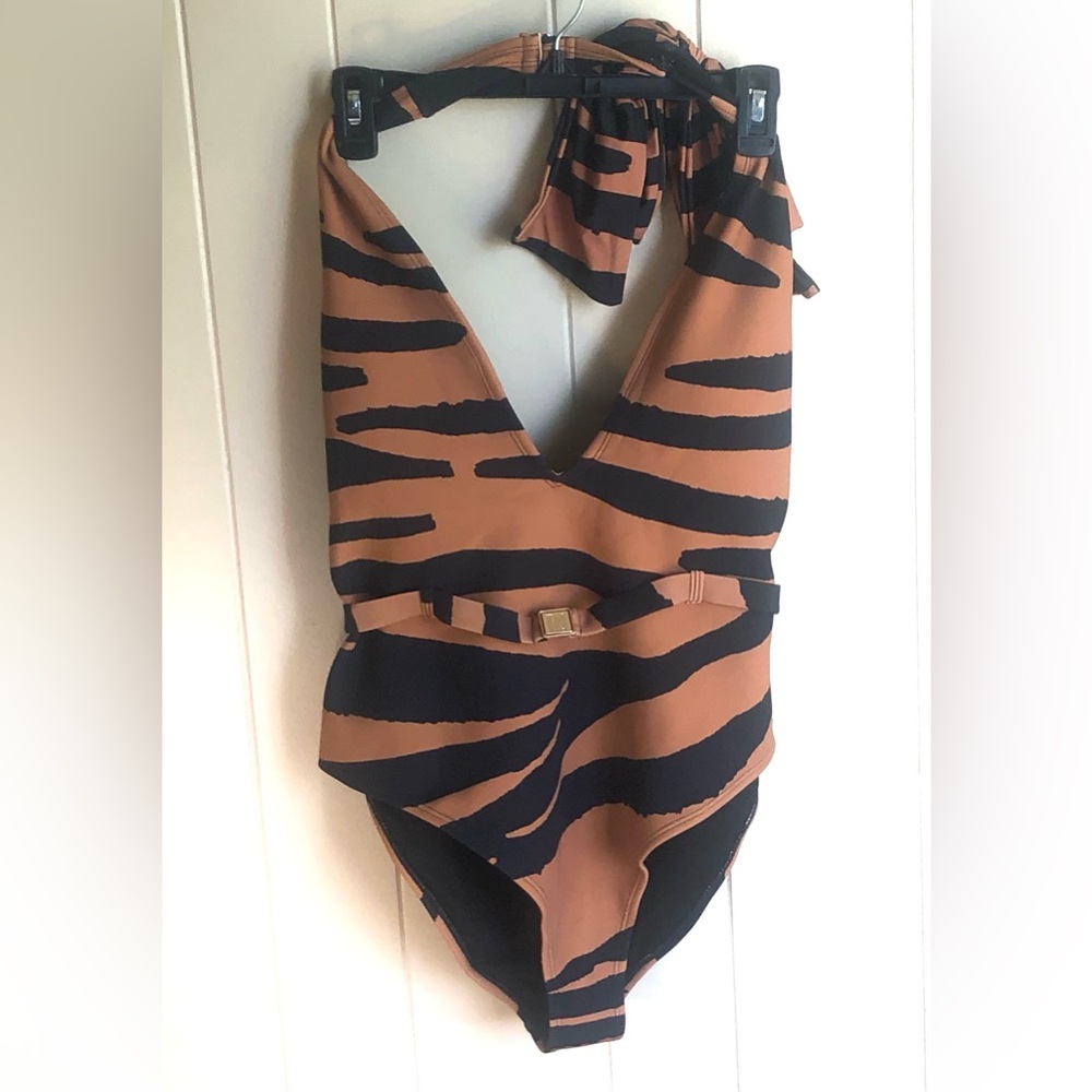 RIVER ISLAND RESORT Bow Halter Animal Print One Piece Swimsuit Size 14 - Picture 5 of 9